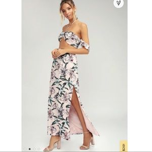 Blush Pink Floral Print Two-Piece Maxi Dress